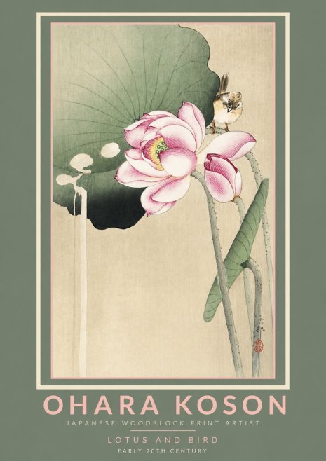 Ohara Koson Lotus and Bird No2 - Plakat