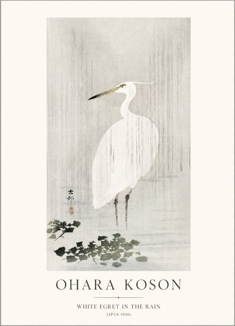 Ohara Koson White Egret in the Rain No1 - Plakat