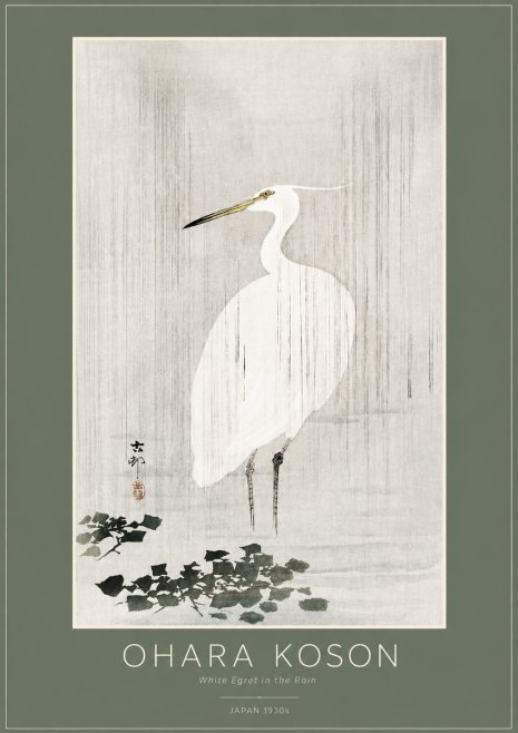 Ohara Koson White Egret in the Rain No2 - Plakat