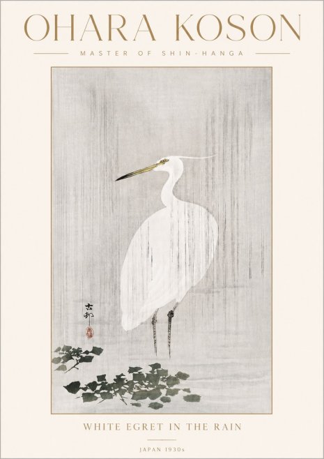 Ohara Koson White Egret in the Rain No4 - Plakat