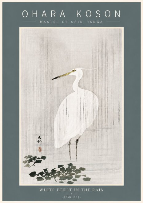 Ohara Koson White Egret in the Rain No5 - Plakat