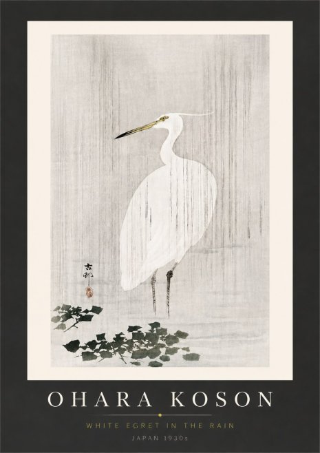 Ohara Koson White Egret in the Rain No6 - Plakat