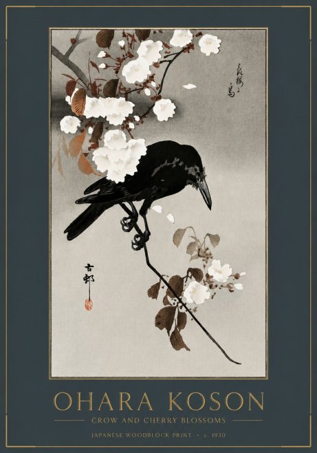 Ohara Koson Crow and Cherry Blossoms No2 - Plakat