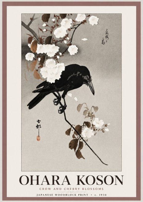 Ohara Koson Crow and Cherry Blossoms No3 - Plakat