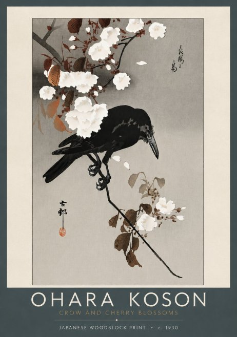 Ohara Koson Crow and Cherry Blossoms No5 - Plakat