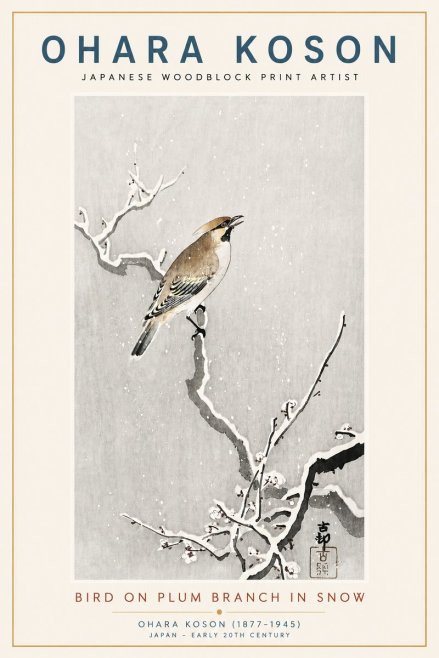 Ohara Koson Bird on Plum Branch in Snow No3 - Plakat