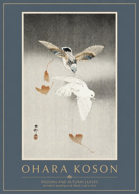 Ohara Koson Pigeons and Autumn Leaves No2 - Plakat