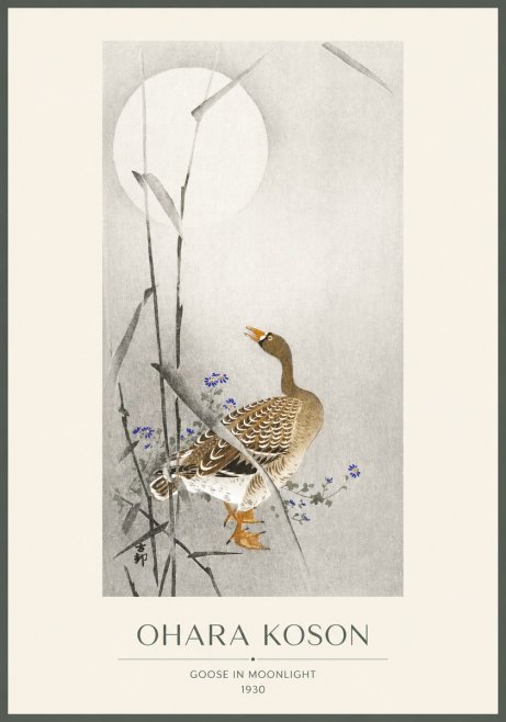 Ohara Koson Goose in Moonlight No1 - Plakat