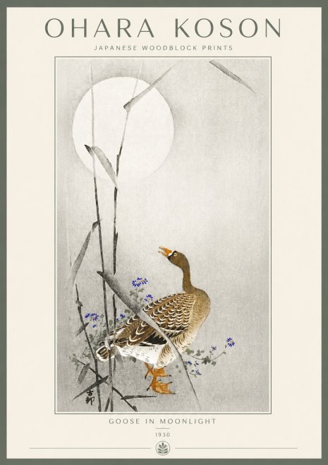 Ohara Koson Goose in Moonlight No2 - Plakat