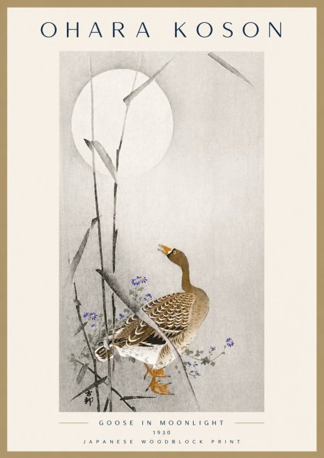 Ohara Koson Goose in Moonlight No6 - Plakat