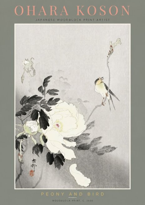 Ohara Koson Peony and Bird No2 - Plakat