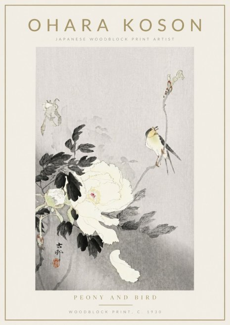 Ohara Koson Peony and Bird No4 - Plakat