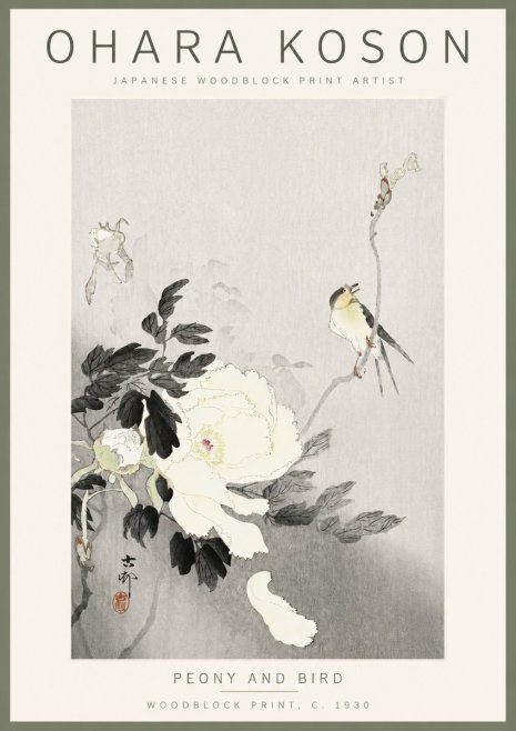Ohara Koson Peony and Bird No6 - Plakat