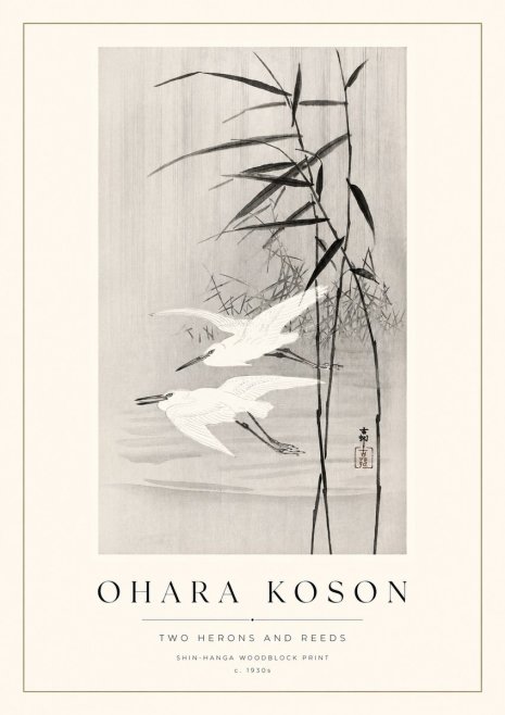 Ohara Koson Two Herons and Reeds No1 - Plakat