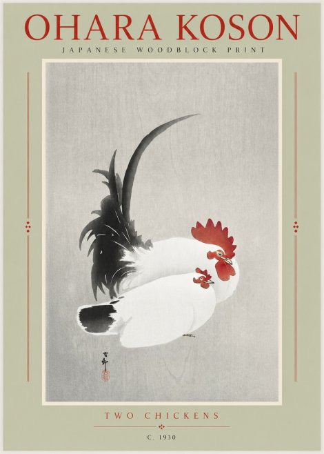 Ohara Koson Two Chickens No2 - Plakat
