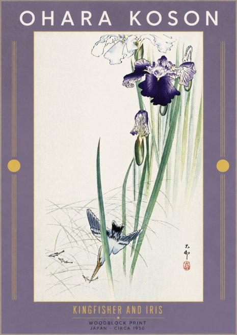 Ohara Koson Kingfisher and Iris No5 - Plakat