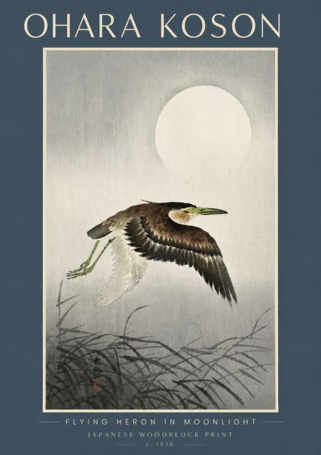 Ohara Koson Flying Heron in Moonlight No4 - Plakat