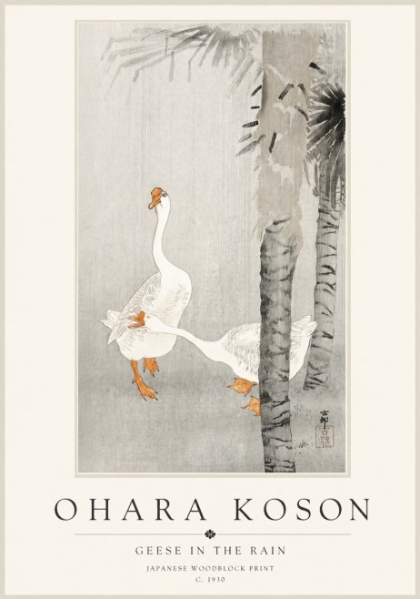 Ohara Koson Geese in the Rain No1 - Plakat