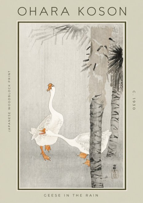 Ohara Koson Geese in the Rain No2 - Plakat