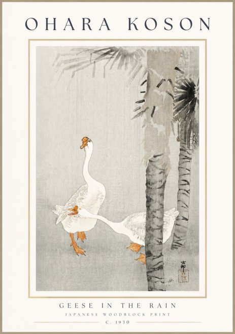 Ohara Koson Geese in the Rain No3 - Plakat