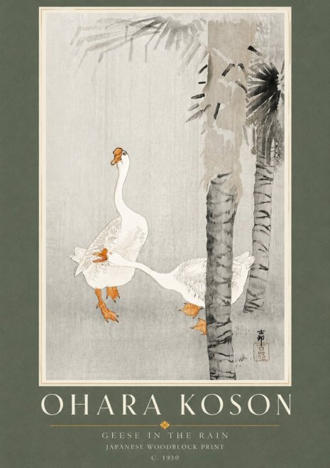 Ohara Koson Geese in the Rain No4 - Plakat