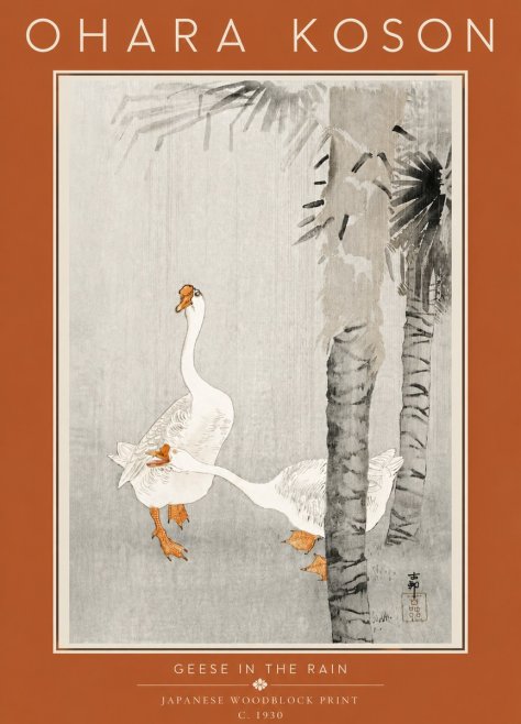 Ohara Koson Geese in the Rain No5 - Plakat