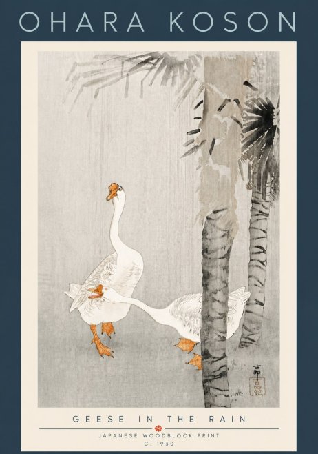 Ohara Koson Geese in the Rain No6 - Plakat