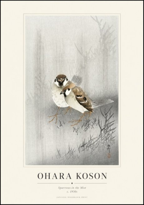 Ohara Koson Sparrows in the Mist No1 - Plakat