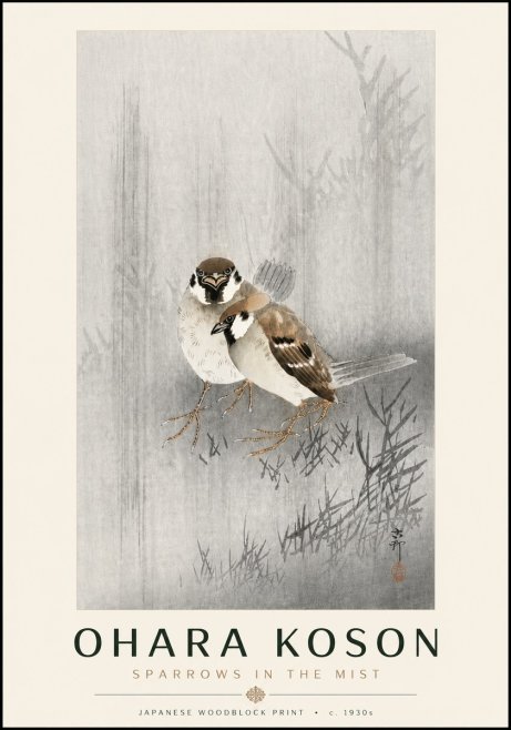 Ohara Koson Sparrows in the Mist No6 - Plakat