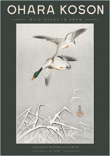 Ohara Koson Wild Ducks in Snow No2 - Plakat
