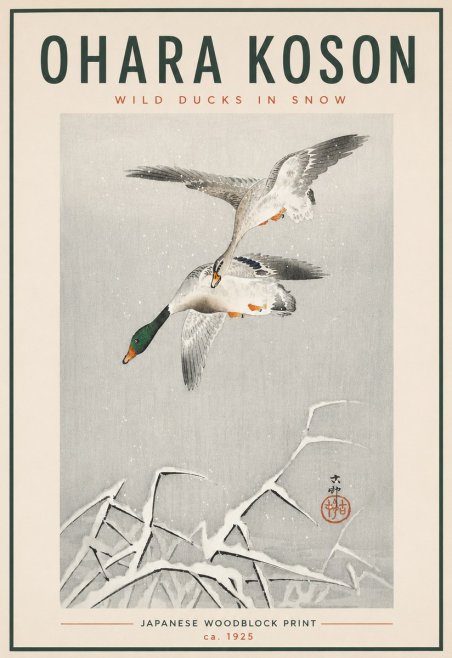 Ohara Koson Wild Ducks in Snow No4 - Plakat