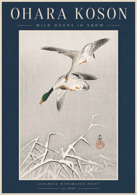 Ohara Koson Wild Ducks in Snow No6 - Plakat