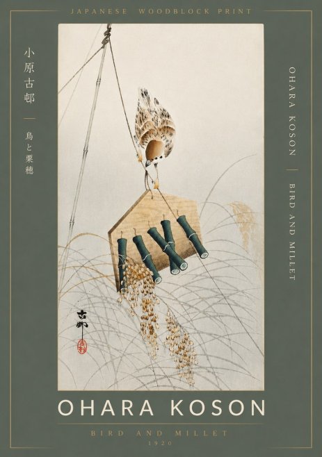 Ohara Koson Bird and Millet No2 - Plakat