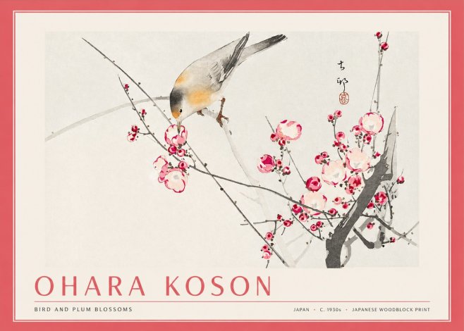 Ohara Koson Bird and Plum Blossoms No3 - Plakat