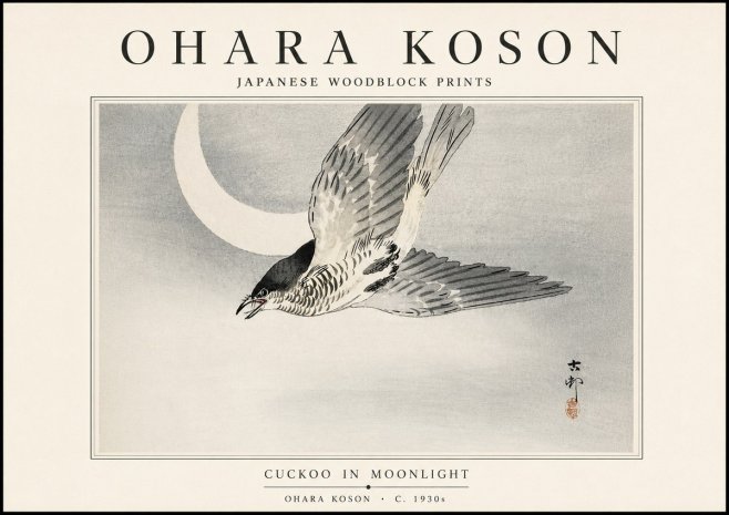 Ohara Koson Cuckoo in Moonlight No5 - Plakat