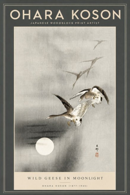Ohara Koson Wild Geese in Moonlight II No2 - Plakat