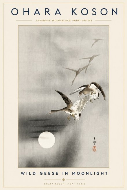 Ohara Koson Wild Geese in Moonlight II No3 - Plakat