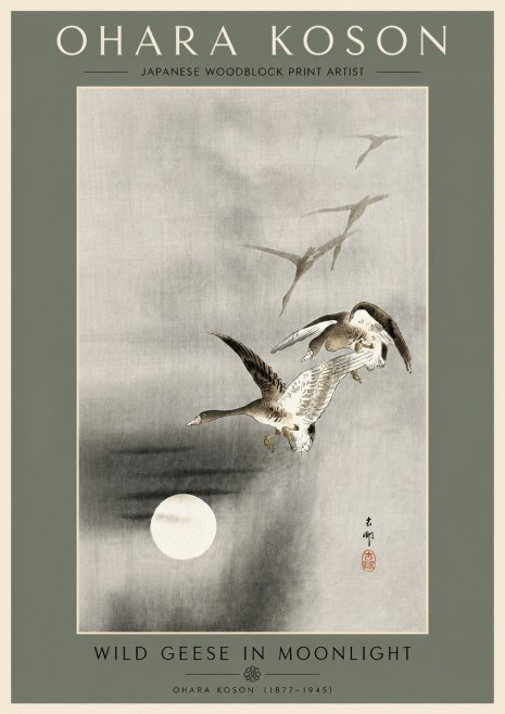 Ohara Koson Wild Geese in Moonlight II No4 - Plakat
