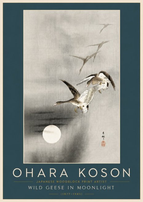 Ohara Koson Wild Geese in Moonlight II No6 - Plakat