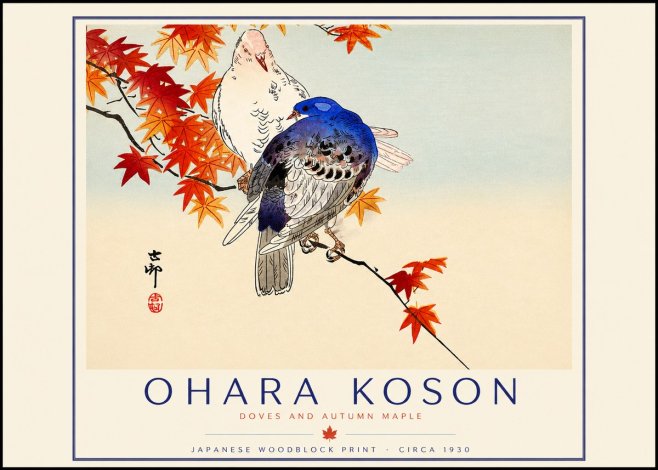 Ohara Koson Doves and Autumn Maple No2 - Plakat