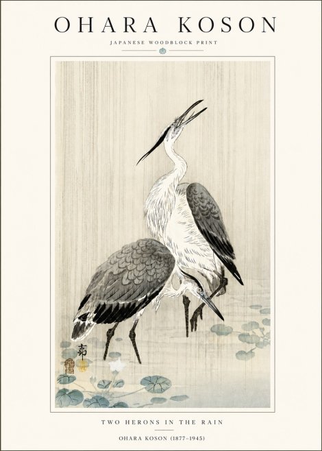 Ohara Koson Two Herons in the Rain No4 - Plakat