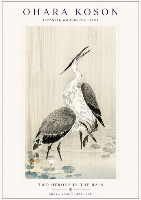 Ohara Koson Two Herons in the Rain No6 - Plakat