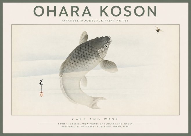 Ohara Koson Carp and Wasp No2 - Plakat