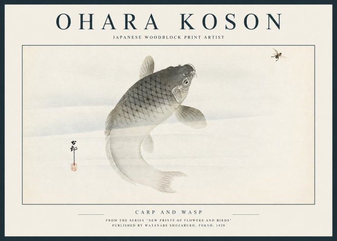 Ohara Koson Carp and Wasp No3 - Plakat