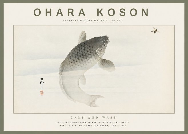 Ohara Koson Carp and Wasp No4 - Plakat