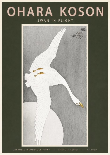 Ohara Koson Swan in Flight No2 - Plakat