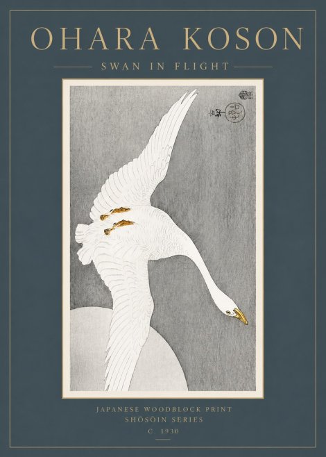 Ohara Koson Swan in Flight No3 - Plakat