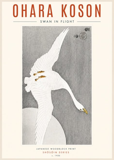 Ohara Koson Swan in Flight No4 - Plakat