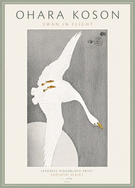 Ohara Koson Swan in Flight No6 - Plakat