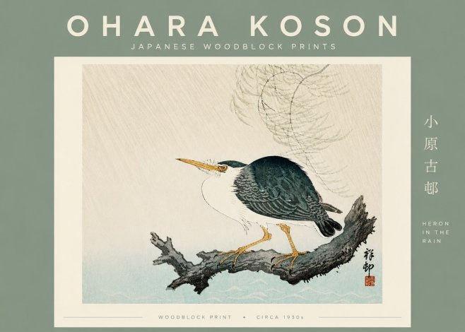 Ohara Koson Heron in the Rain No6 - Plakat